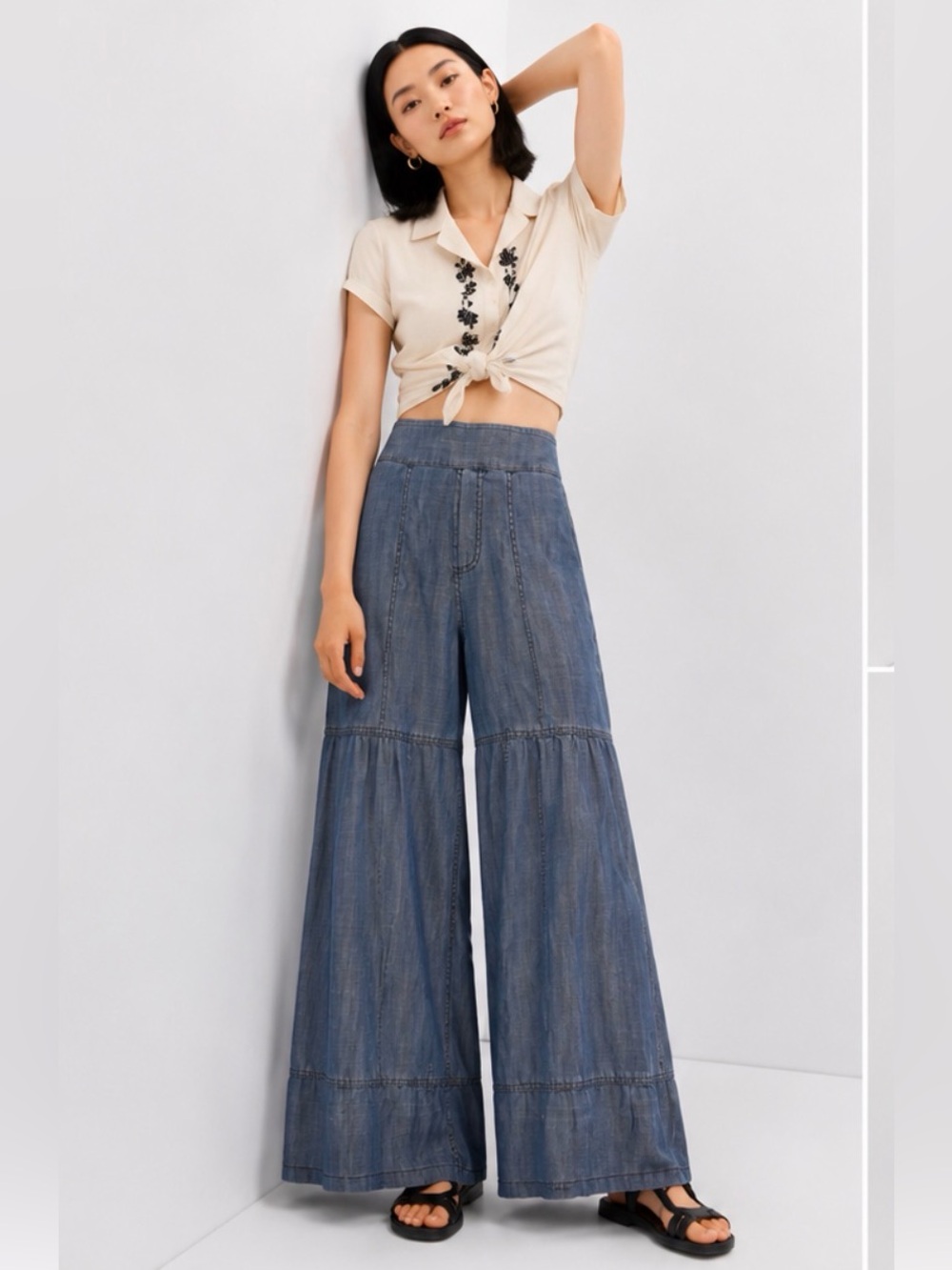 Anthropologie Current Air Chambray Wide-Leg Pants